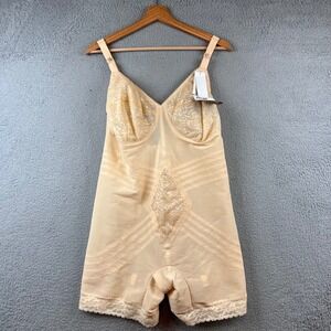 Rago 9071 Vintage Peach Lace Full Slip Girdle Body Shaper Control Panty 44DD